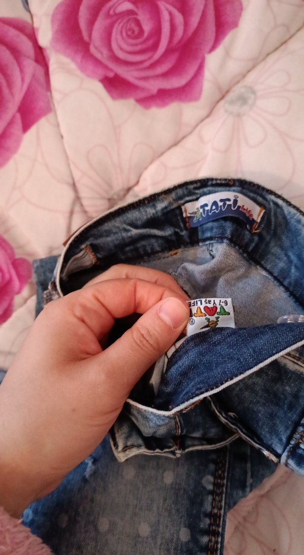 Kız Çocuk Mavi Batik Desenli Denim Pantolon - Görsel 3