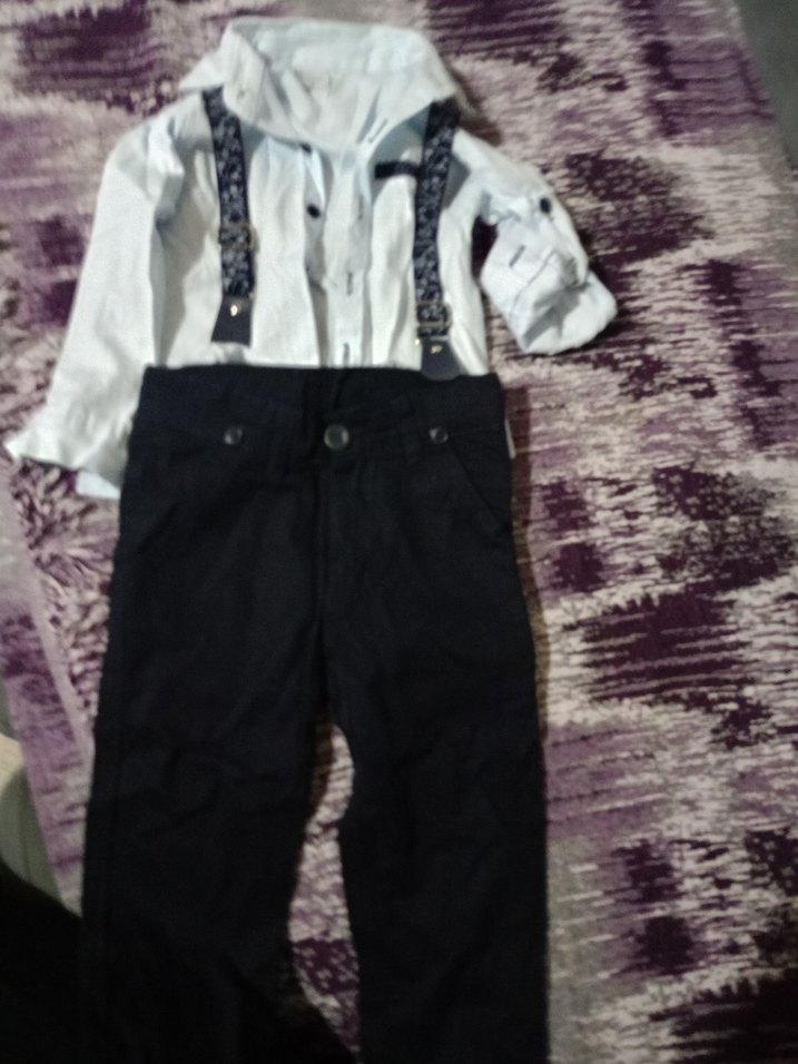 Bebek Erkek Kotlu Beyaz Gömlek ve Siyah Pantolon - Görsel 4