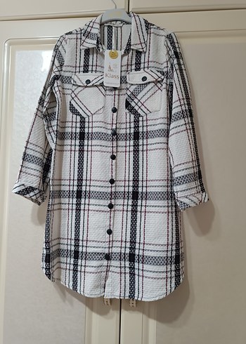 Düğmeli Uzun Kollu Beyaz Ekose Kadın Gömlek - Görsel 2