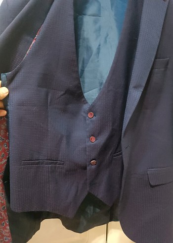 Erkek Lacivert Düğmeli Klasik Kesim Ceket takım - Görsel 3