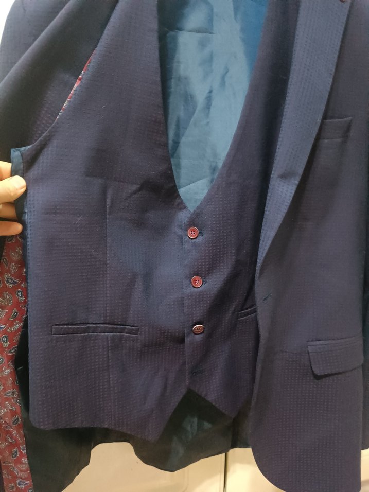 Erkek Lacivert Düğmeli Klasik Kesim Ceket takım - Görsel 3