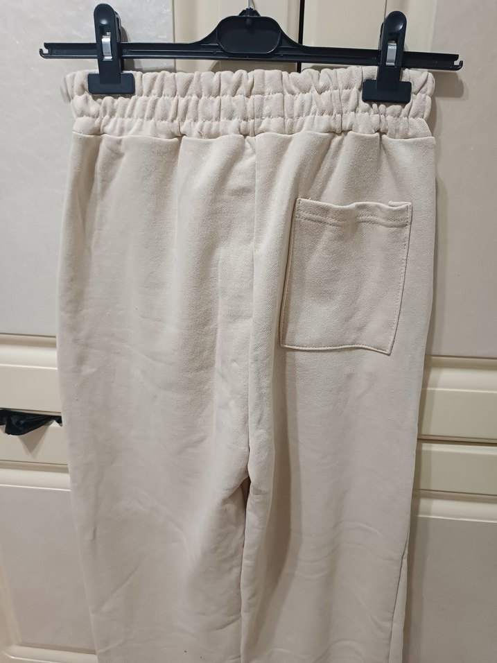 Bej Kadın Bol Kesim Pamuklu Eşofman - Görsel 4