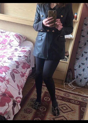 Siyah Deri Kadın Blazer Ceket - Görsel 3