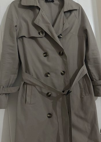 Zara Gri Düğmeli Uzun Kadın Trençkot