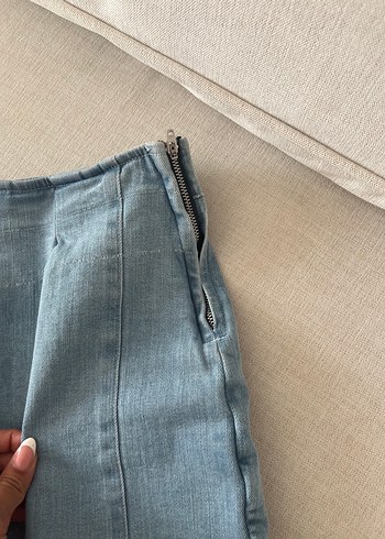 s Beden mavi Renk Kadın Mavi Kemerli Mini Denim Şort Şort Etek