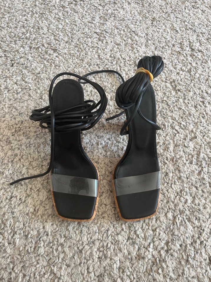 Şeffaf, Uzun Bağcıklı Topuklu Ayakkabı - Görsel 4