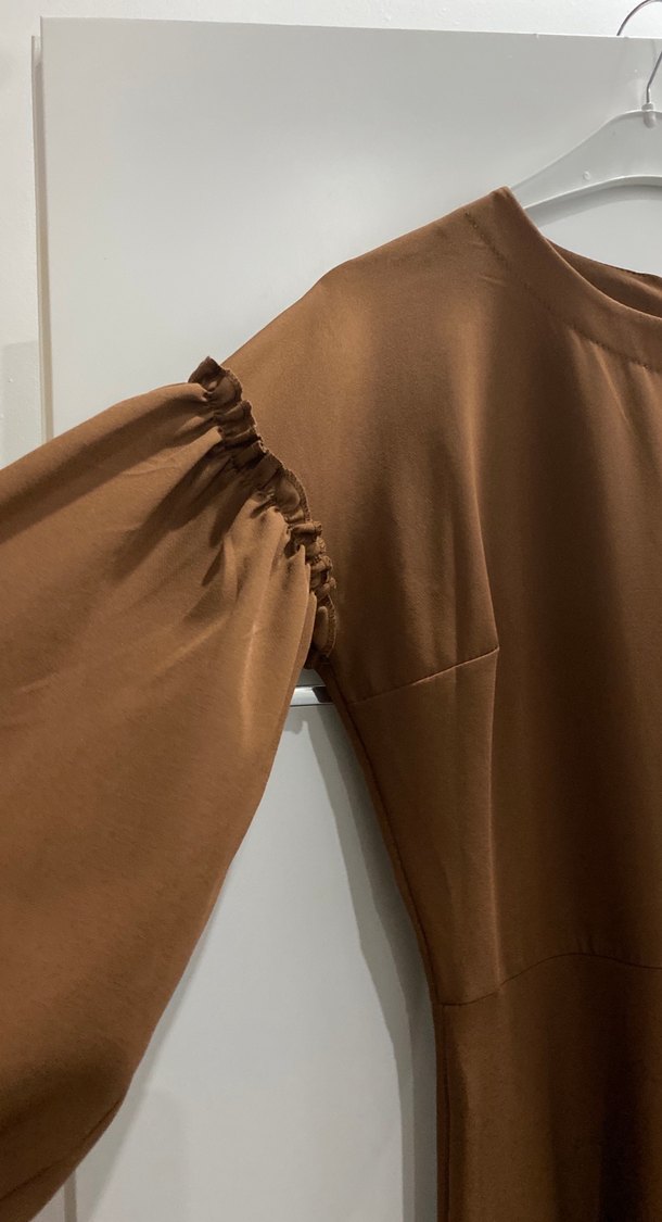 Uzun Kollu  kahverengi Elbise - Görsel 3