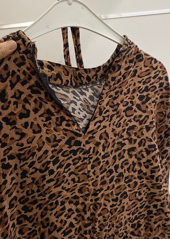 Leopar Desenli Kahverengi Uzun Bohem Elbise - Görsel 3