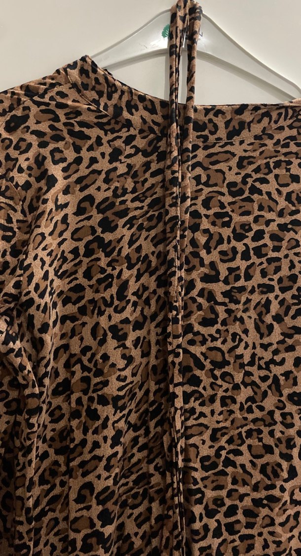 Leopar Desenli Kahverengi Uzun Bohem Elbise - Görsel 2