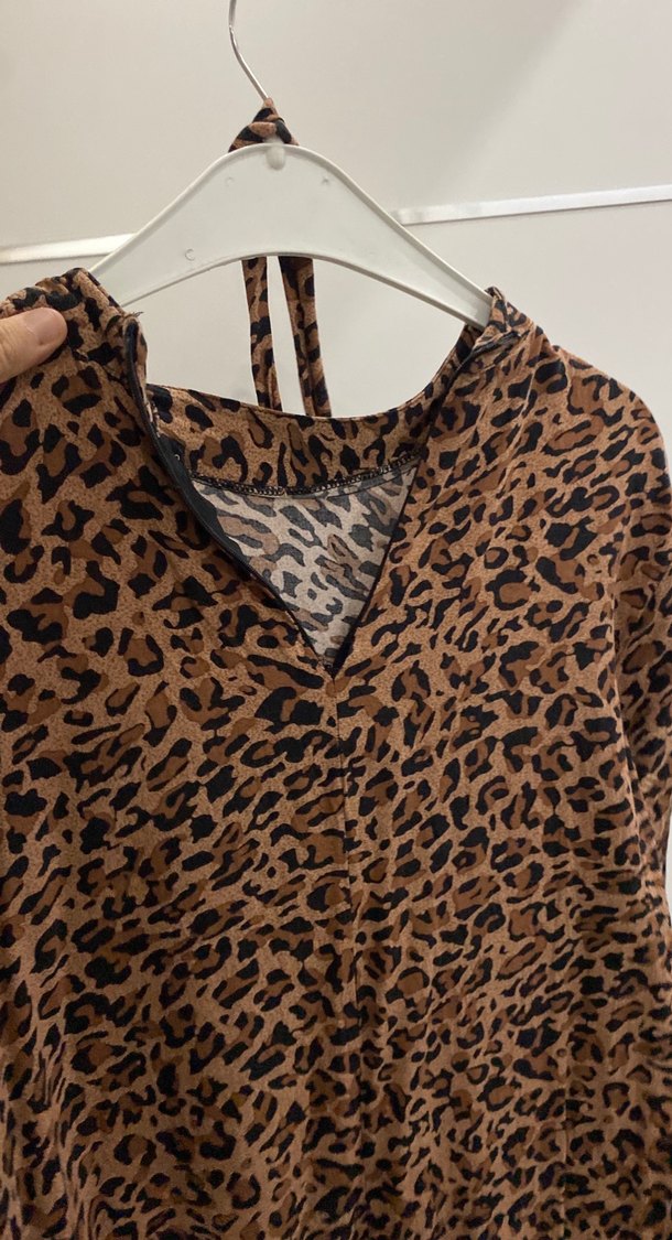 Leopar Desenli Kahverengi Uzun Bohem Elbise - Görsel 3