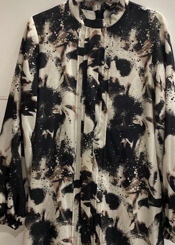 Uzun Kol Siyah Batik Desenli Elbise - Görsel 2