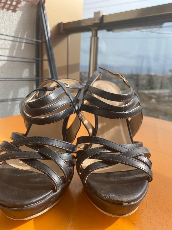 Kahverengi Yılan Desenli Stiletto Topuklu Kadın sandalet - Görsel 2