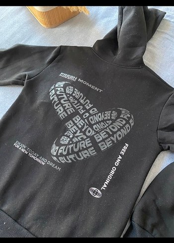 Siyah Baskılı çocuk Sweatshirt Kapüşonlu