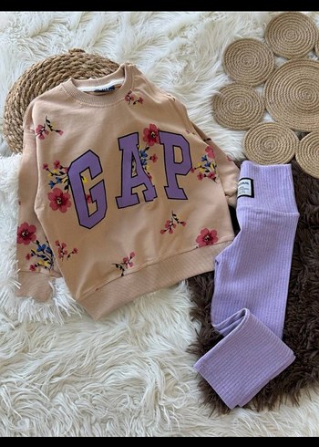 Kızlar için GAP Nakışlı Sweatshirt ve Mor Triko Eşofman