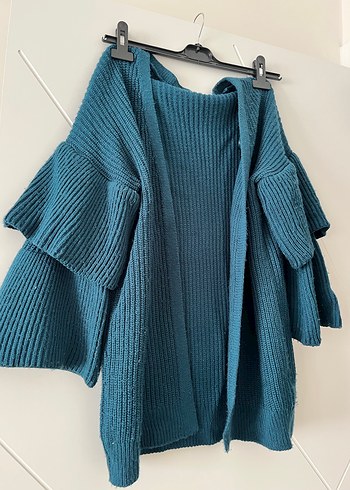 Bohem Tarzı Mavi Kısa Triko Kadın Hırka - Görsel 2