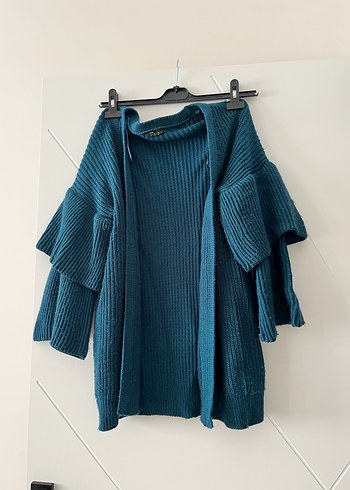 Bohem Tarzı Mavi Kısa Triko Kadın Hırka - Görsel 3