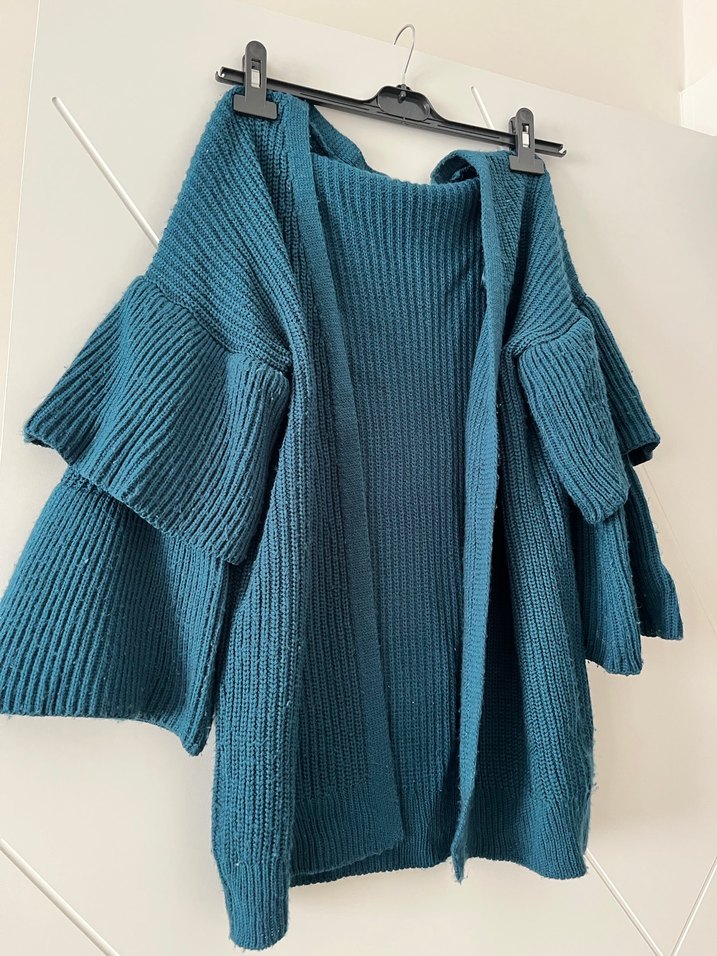 Bohem Tarzı Mavi Kısa Triko Kadın Hırka - Görsel 2