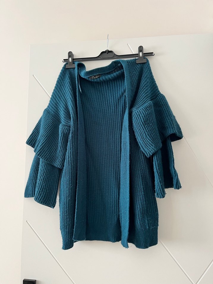 Bohem Tarzı Mavi Kısa Triko Kadın Hırka - Görsel 3