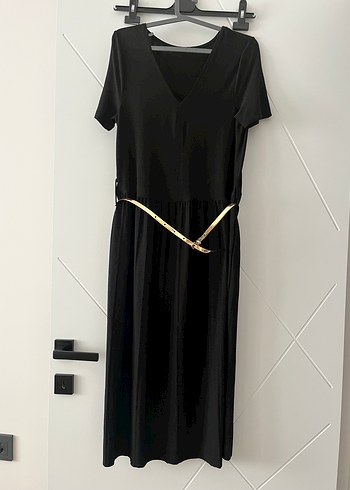 Kadın Siyah Uzun Kemerli Elbise - Görsel 2