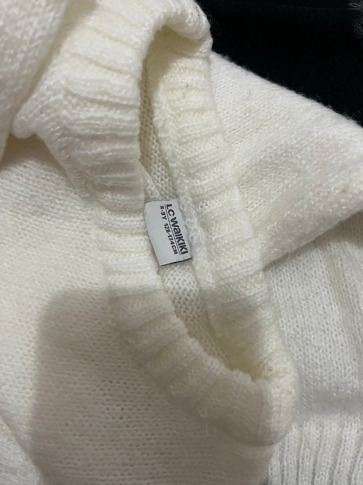 Kız Çocuk Beyaz Baskılı Örgü Kazak ve pantolon - Görsel 3