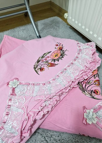 Nakışlı Pembe pike takımı - Görsel 4