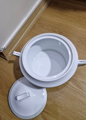 Beyaz Gri Desenli Kapaklı Porselen Kase - Görsel 5