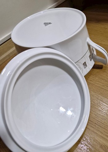 Beyaz Gri Desenli Kapaklı Porselen Kase - Görsel 3