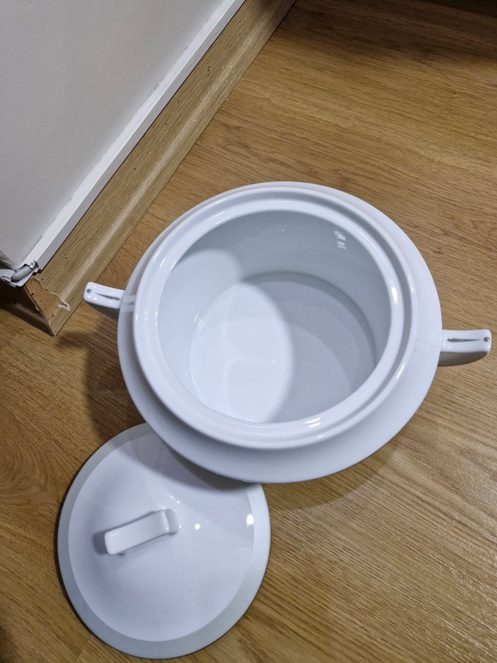 Beyaz Gri Desenli Kapaklı Porselen Kase - Görsel 5