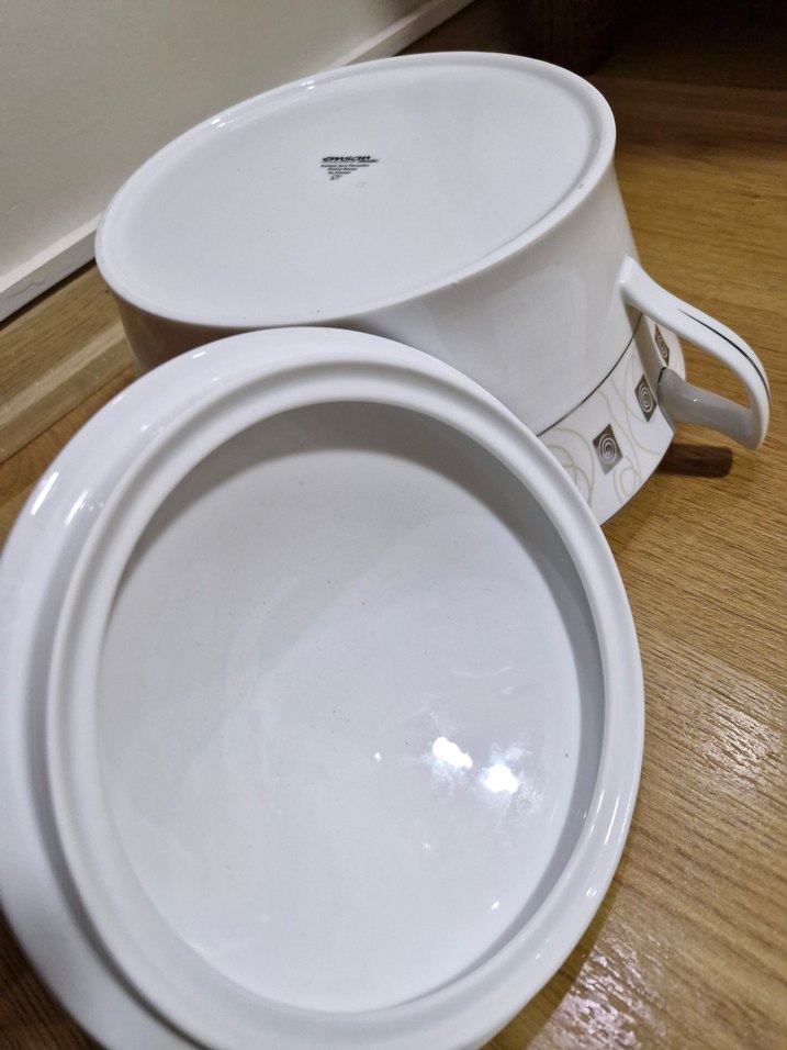 Beyaz Gri Desenli Kapaklı Porselen Kase - Görsel 3