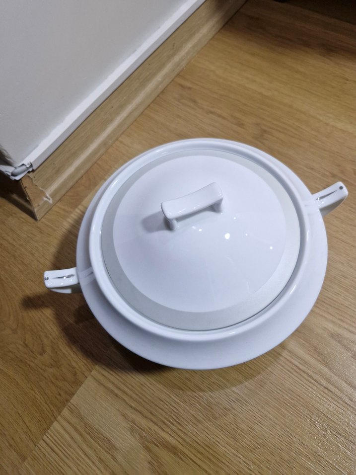 Beyaz Gri Desenli Kapaklı Porselen Kase - Görsel 2