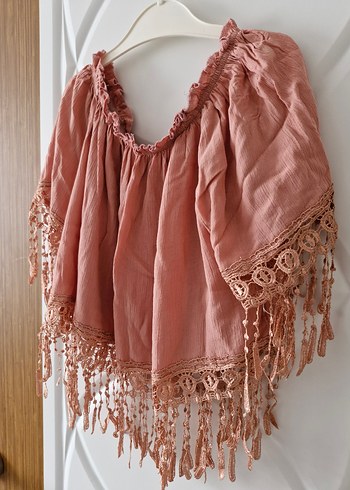 Pembe Keten Bohem Kısa Bluz - Görsel 3