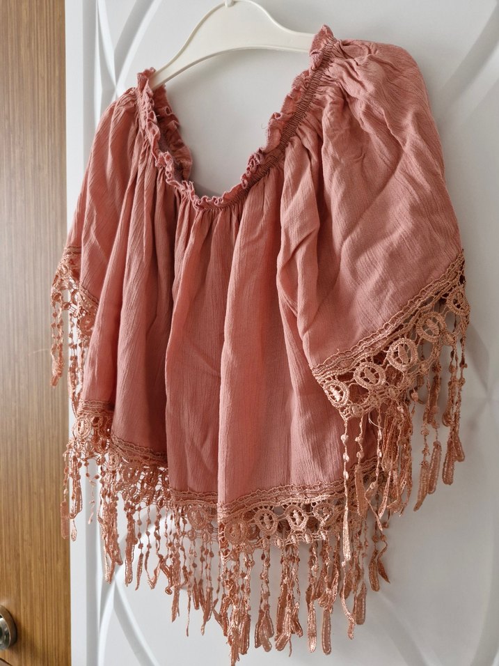 Pembe Keten Bohem Kısa Bluz - Görsel 3