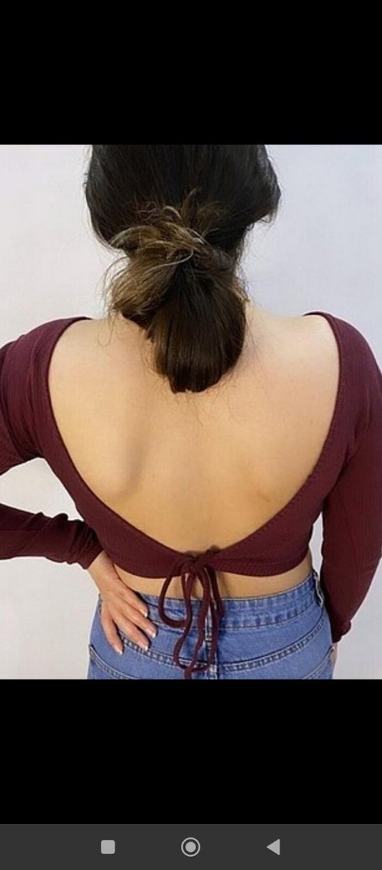 Bordo V Yakalı Sırt Detaylı Kadın Bluz - Görsel 4