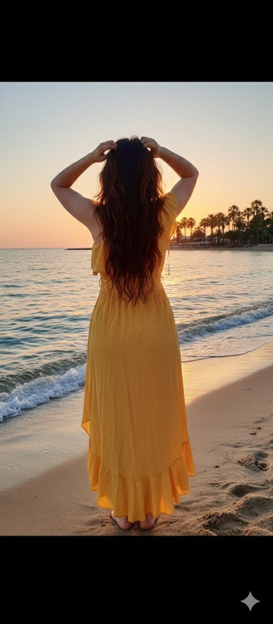 yırtmaçlı fırfırlı sarı uzun elbise ml beden olur - Görsel 2