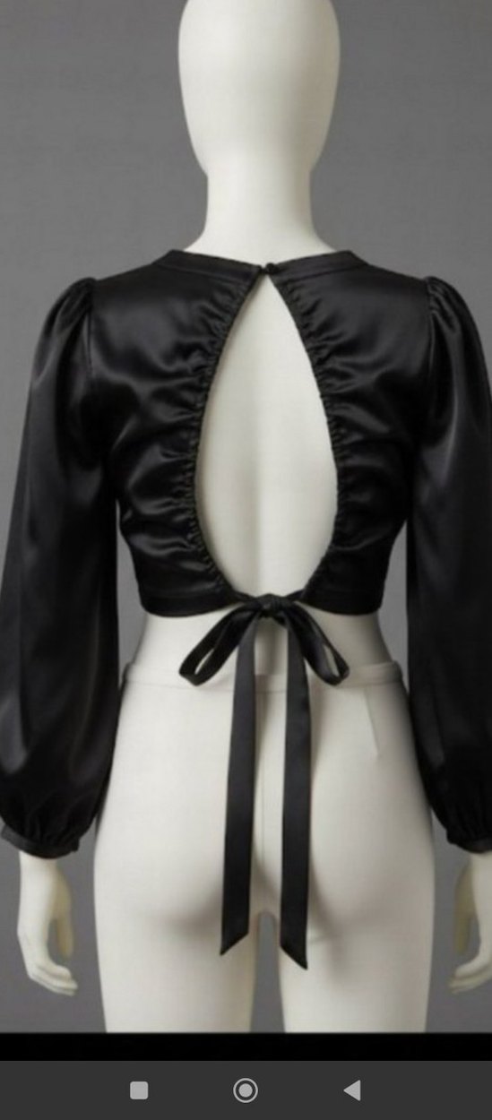 siyah saten yeni Zara marka arkadan bağlamalı mini üst - Görsel 2