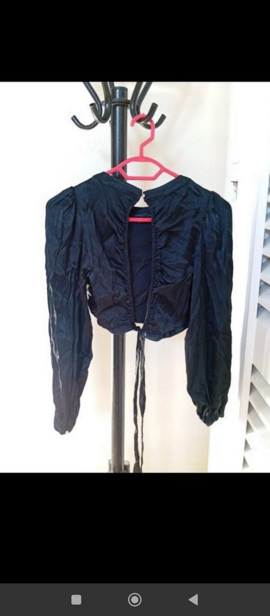 siyah saten yeni Zara marka arkadan bağlamalı mini üst - Görsel 4