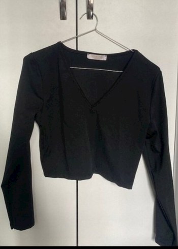 Siyah V Yakalı Uzun Kollu Kadın Bluz - Görsel 2