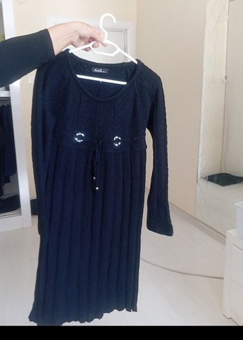 Siyah Triko Nakışlı Uzun Elbise - Görsel 2