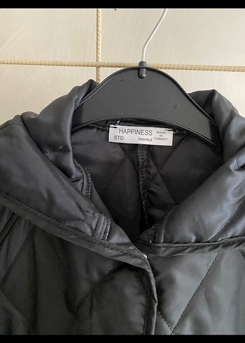 Happiness Düğmeli Kapüşonlu Siyah Midi Ceket