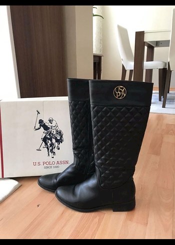 U.S. Polo Assn. Siyah Deri Dizüstü Kadın Çizme