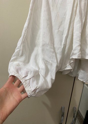 Zara Beyaz Keten Bohem Uzun Kollu Bluz