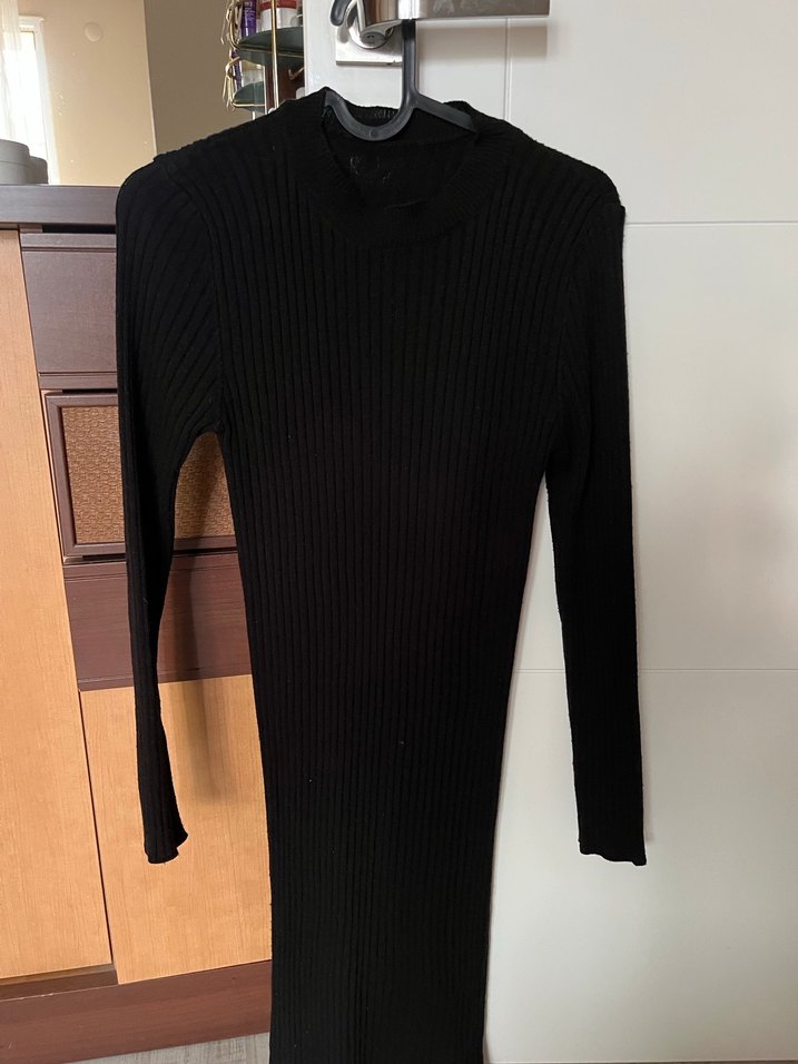 Siyah Kadın Midi Triko Elbise - Görsel 2