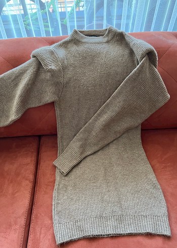 Bej Yüksek Yakalı Triko Elbise - Görsel 2