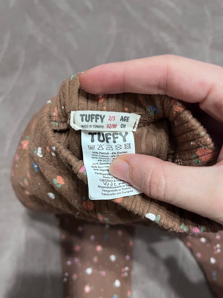 Kız Çocuk Kahverengi Çiçekli Triko Tayt - Görsel 2