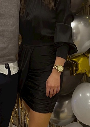 Siyah Drapeli Mini Tasarım elbise - Görsel 3