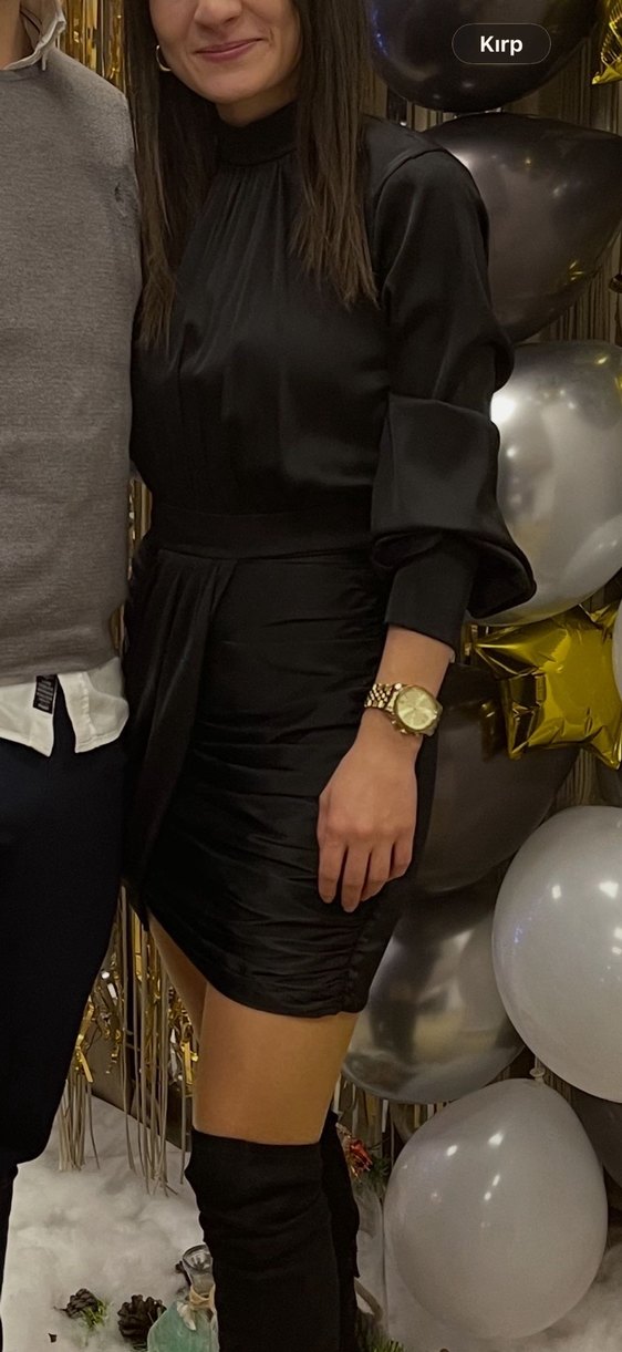 Siyah Drapeli Mini Tasarım elbise - Görsel 3