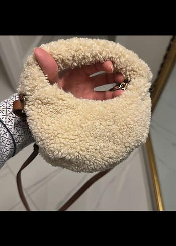 Zara Kürklü Bej Kadın Yün Çanta - Görsel 3