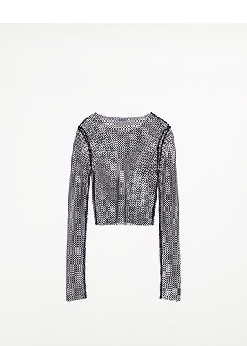 Zara Parlak Pullu Mini Transparan File Bluz - Görsel 2