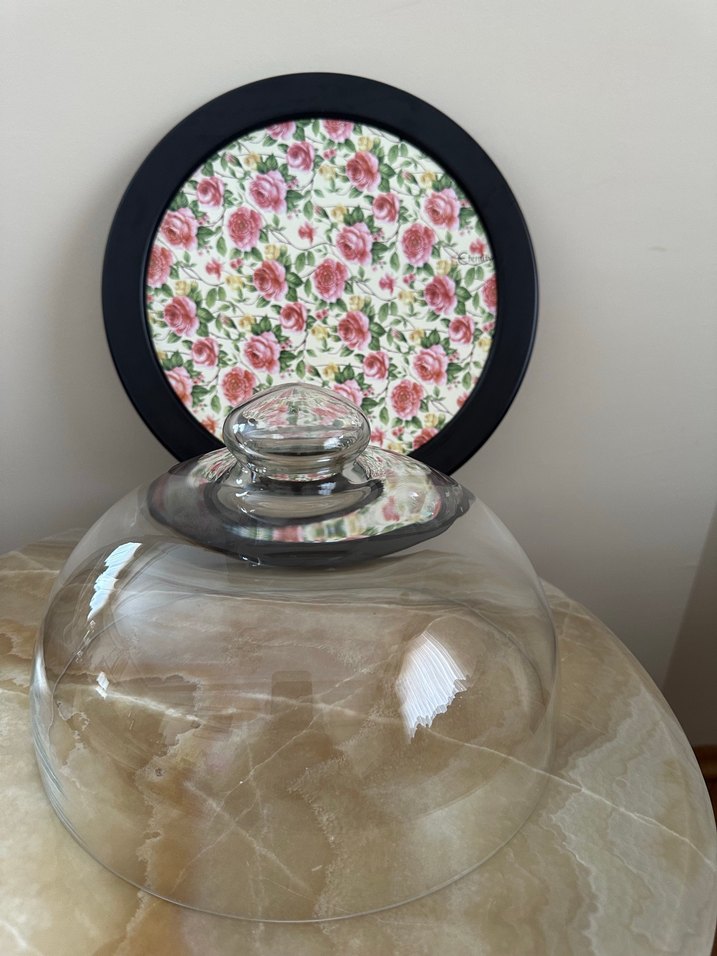 Pembe Çiçek Desenli Vintage Kek Fanusu - Görsel 4