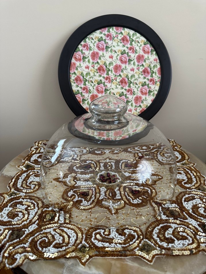 Pembe Çiçek Desenli Vintage Kek Fanusu - Görsel 2